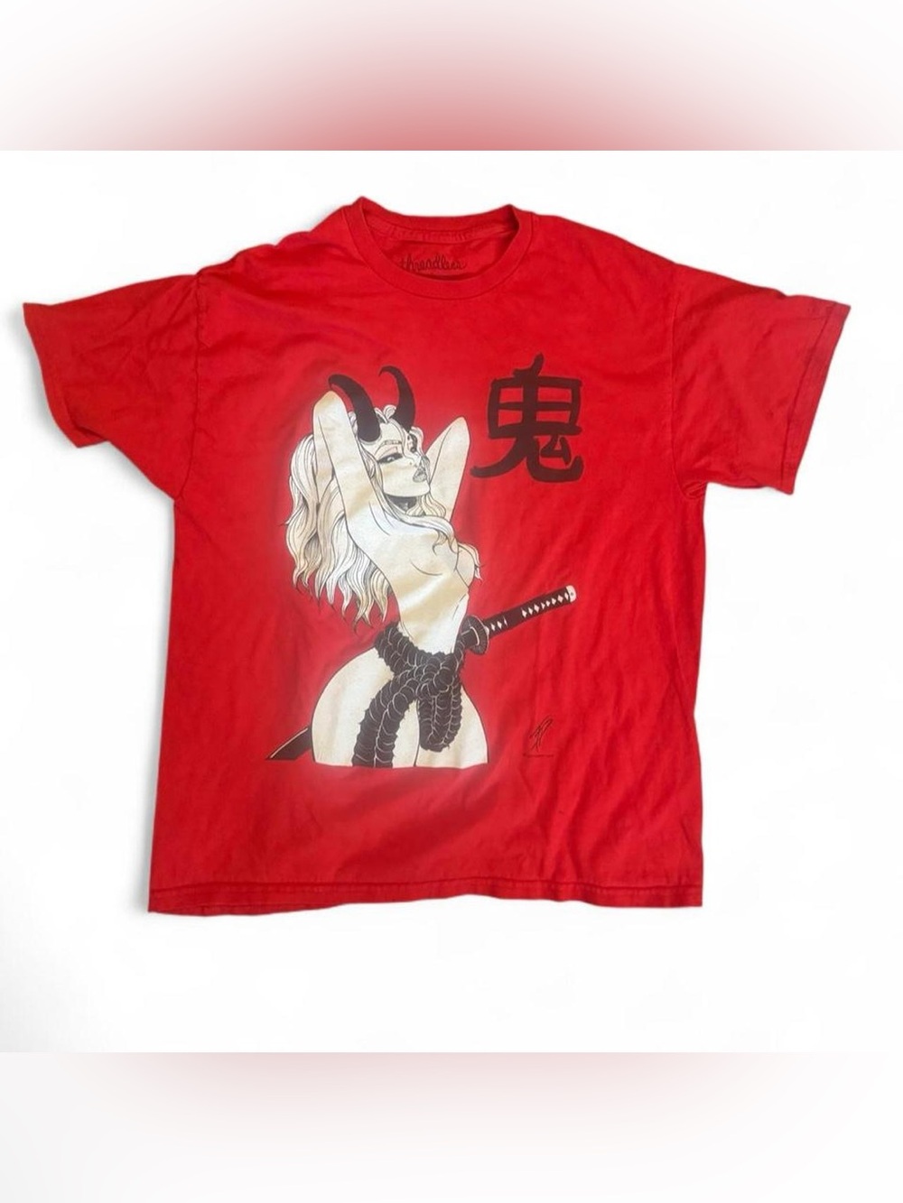 Threadless Red Japanese Oni Demon Graphic T-Shirt | Katana Streetwear Tee